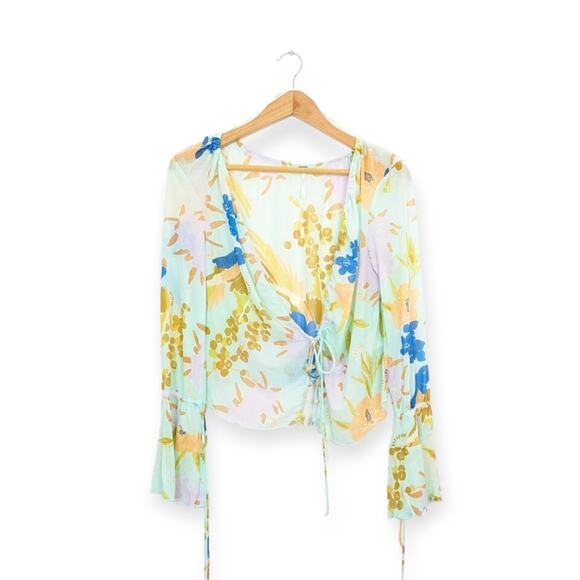 Free People Of Paradise Floral Bell Sleeve Sheer Blouse - Picture 3 of 9